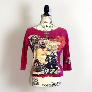 Bit And Brindle Pink 3/4 Sleeve Top Size Medium